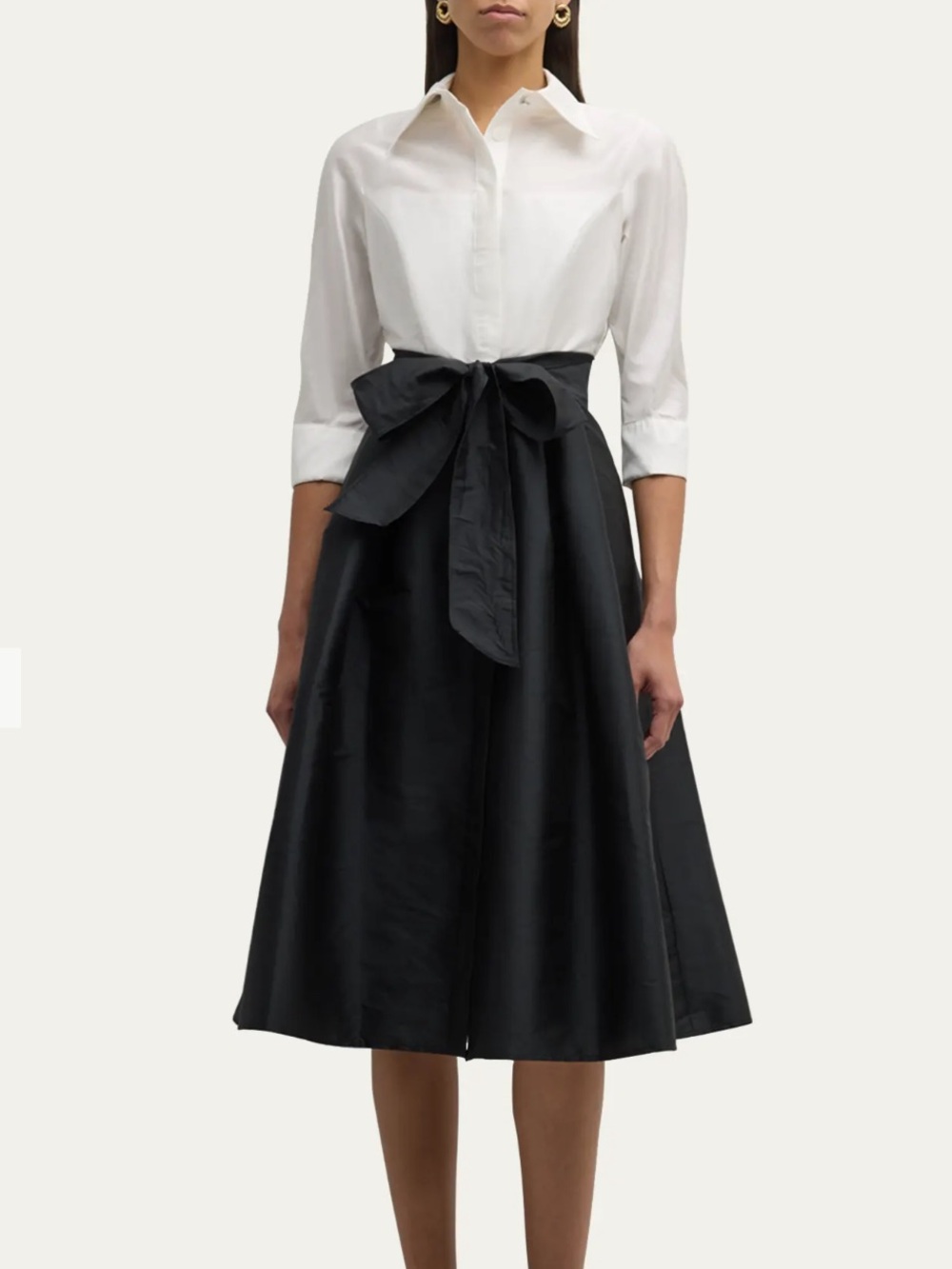 RICKIE FREEMAN FOR TERI JON Two-Tone 3/4-Sleeve Taffeta Shirtdress Size 4